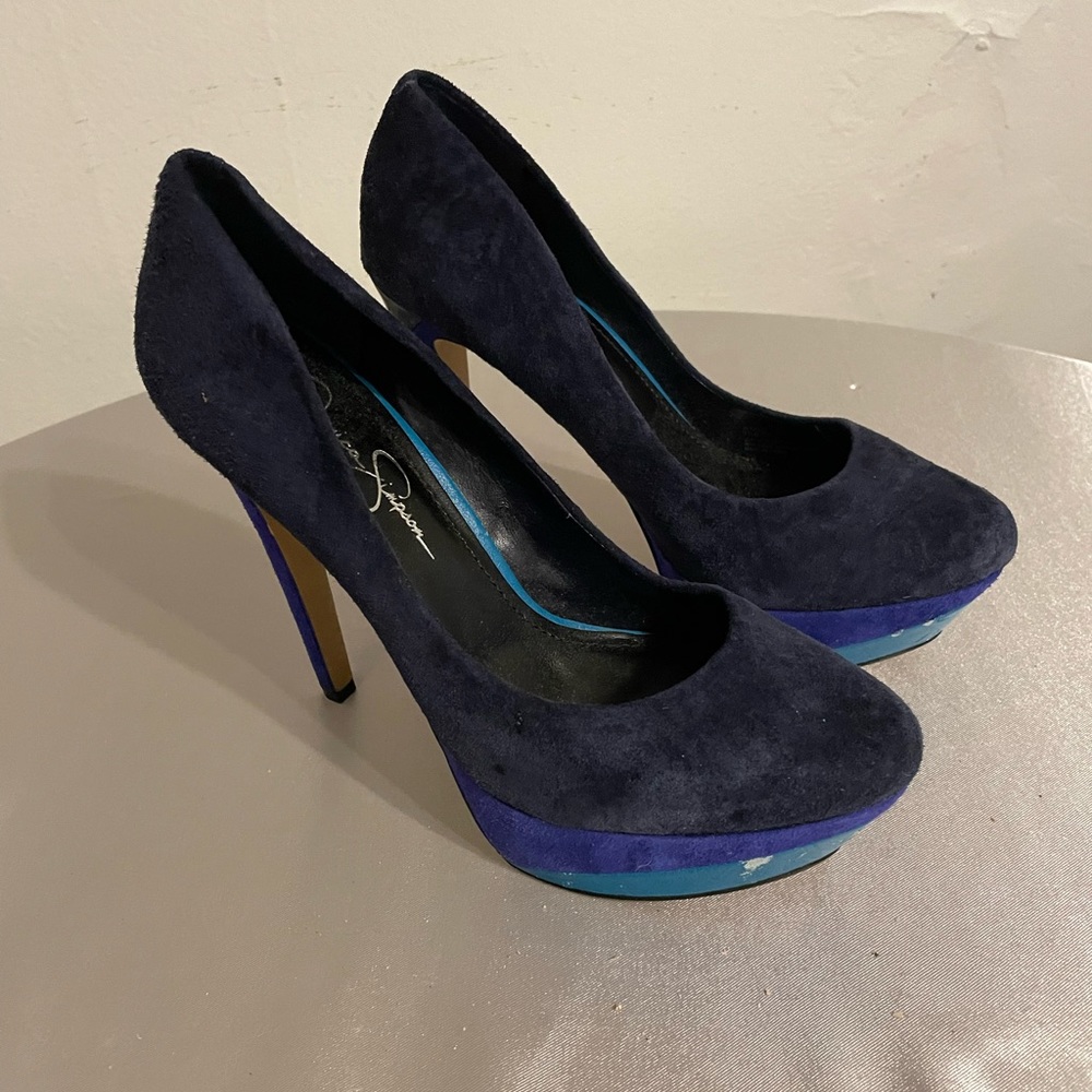 Jessica Simpson Multi-Colored -Dark Blue, Suede Platform Pumps